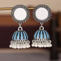 Tibetan Style Drop Earrings, with Plastic Pearl, plated, fashion jewelry & for woman & enamel, more colors for choice, 60x28mm, Sold By Pair