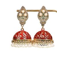Zinklegierung Ohrringe, mit Kunststoff Perlen, goldfarben plattiert, Modeschmuck & für Frau & Emaille, keine, 60x25mm, verkauft von Paar