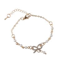 Zinc Alloy Bracelet with Plastic Pearl real gold plated fashion jewelry & for woman & with rhinestone two different colored Length 20.4 cm Sold By PC