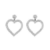 Rhinestone Earring, with Brass, Heart, silver color plated, fashion jewelry & for woman & hollow, clear, 46x53mm, Sold By Pair