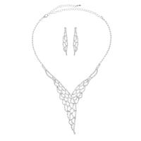 Rhinestone Jewelry Sets, earring & necklace, with Brass, silver color plated, 2 pieces & fashion jewelry & for woman, clear, 10x55mm, Length:Approx 45 cm, Sold By Set