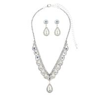 Rhinestone Jewelry Sets with brass claw chain & Cubic Zirconia & Plastic Pearl Teardrop silver color plated 2 pieces & fashion jewelry & for woman mixed colors 35mm Length Approx 45 cm Sold By Set
