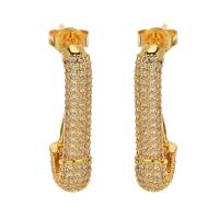 Boucles d'oreilles en laiton zircon cubique pavent, Placage de couleur d'or, bijoux de mode & pavé de micro zircon & pour femme, protéger l'environnement, sans nickel, plomb et cadmium, 5x24mm, Vendu par paire