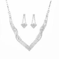 Conjuntos de joyería Rhinestone, diamantes de imitación, con cadena de la garra de latón, chapado en color de plata, 2 piezas & para mujer, claro, 16x34mm, longitud:aproximado 46 cm, Vendido por Set