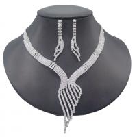 Conjuntos de joyería Rhinestone, diamantes de imitación, con cadena de la garra de latón, chapado en color de plata, 2 piezas & para mujer, claro, 50mm, longitud:aproximado 47 cm, Vendido por Set