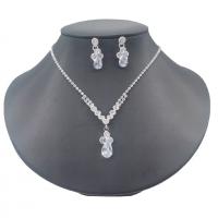 Conjuntos de joyería Rhinestone, diamantes de imitación, con cadena de la garra de latón, chapado en color de plata, 2 piezas & para mujer, claro, 20mm,28mm, longitud:aproximado 43 cm, Vendido por Set
