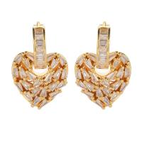 Cubic Zirconia Micro Pave Brass Earring, Heart, plated, fashion jewelry & micro pave cubic zirconia & for woman, more colors for choice, nickel, lead & cadmium free, 18x29mm, Sold By Pair