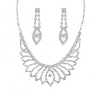 Conjuntos de joyería Rhinestone, diamantes de imitación, con cadena de la garra de latón, chapado en color de plata, 2 piezas & para mujer, claro, longitud:aproximado 45 cm, Vendido por Set