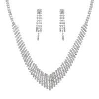 Conjuntos de joyería Rhinestone, diamantes de imitación, con cadena de la garra de latón, chapado en color de plata, 2 piezas & para mujer, claro, longitud:aproximado 46 cm, Vendido por Set