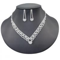 Conjuntos de joyería Rhinestone, diamantes de imitación, con cadena de la garra de latón, chapado en color de plata, 2 piezas & para mujer, claro, 8x28mm, longitud:aproximado 51 cm, Vendido por Set