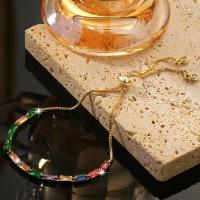 Bracelet cubique en laiton zircon pavent, Placage de couleur d'or, Réglable & bijoux de mode & pavé de micro zircon & pour femme, multicolore, protéger l'environnement, sans nickel, plomb et cadmium, Longueur Environ 7-11.8 cm, Vendu par PC