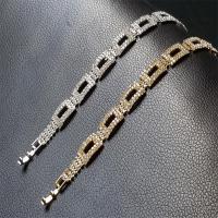 Rhinestone Bracelet, with brass claw chain, Rectangle, plated, fashion jewelry & for woman, more colors for choice, Length:Approx 17 cm, Sold By PC