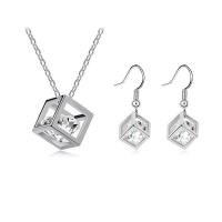 Brass Jewelry Set with Cubic Zirconia Square plated 2 pieces & fashion jewelry & for woman nickel lead & cadmium free 8mm Length Approx 45 cm Sold By Set