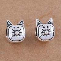 Tibetan Style Large Hole Bead, Cat, antique silver color plated, vintage & DIY, nickel, lead & cadmium free, 14x8mm, Approx 10PCs/Bag, Sold By Bag