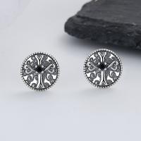 925 Sterling Silver Stud Earrings, Antique finish, fashion jewelry & micro pave cubic zirconia & for woman, nickel, lead & cadmium free, 10mm, Sold By Pair
