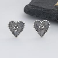 925 Sterling Silver Stud Earrings, Heart, Antique finish, fashion jewelry & for woman, nickel, lead & cadmium free, 10mm, Sold By Pair