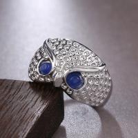Brass Finger Ring with Cats Eye Owl silver color plated fashion jewelry & Unisex nickel lead & cadmium free 13mm Sold By PC