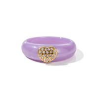 Finger Ring smykker, Porcelæn, med 304 rustfrit stål, poleret, forskellig størrelse for valg & for kvinde & med rhinestone, lilla, 6.80mm, Solgt af PC