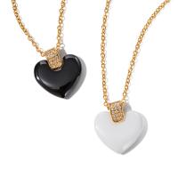 Stainless Steel Jewelry Necklace, 304 Stainless Steel, with Porcelain, with 1.97inch extender chain, Heart, 18K gold plated, fashion jewelry & for woman & with rhinestone, more colors for choice, 18.30mm, Length:Approx 17.13 Inch, Sold By PC