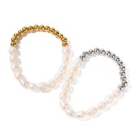Freshwater Cultured Pearl Bracelet, 304 Stainless Steel, with Freshwater Pearl, Vacuum Ion Plating, fashion jewelry & for woman, more colors for choice, Inner Diameter:Approx 50.9mm, Sold By Strand