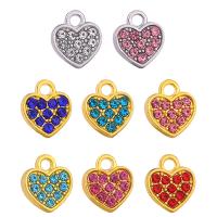Tibetan Style Heart Pendants, plated, DIY & with rhinestone, more colors for choice, nickel, lead & cadmium free, 10x8mm, 100PCs/Bag, Sold By Bag