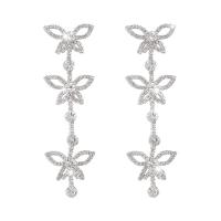 Tibetan Style Drop Earrings, Butterfly, fashion jewelry & for woman & with rhinestone, nickel, lead & cadmium free, 95x25mm, Sold By Pair