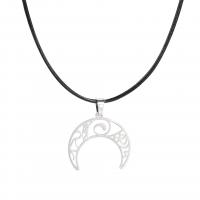Mode halsband smycken, läder sladd, med 304 rostfritt stål, med 5cm extender kedja, Månen, mode smycken & för kvinna, 24x23.10mm, Längd 45 cm, Säljs av PC