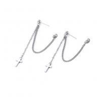 Stainless Steel Drop Earring 304 Stainless Steel Cross fashion jewelry & for woman original color 7.5+5cm Sold By Pair