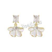 Cubic Zirconia Micro Pave Brass Earring Copper Alloy with Plastic Pearl Flower real gold plated fashion jewelry & micro pave cubic zirconia & for woman & enamel white nickel lead & cadmium free Sold By Pair