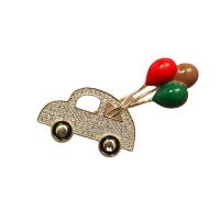 Fashion Brooch Jewelry, Brass, Car, gold color plated, fashion jewelry & micro pave cubic zirconia & for woman, mixed colors, nickel, lead & cadmium free, 35x50mm, Sold By PC