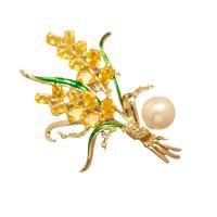 Modeschmuck Brosche, Messing, mit Kunststoff Perlen, Weizen, goldfarben plattiert, Micro pave Zirkonia & für Frau, gemischte Farben, frei von Nickel, Blei & Kadmium, 70x55mm, verkauft von PC
