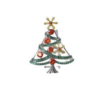 Модная ювелирная брошь, Латунь, Рождественская елка, плакированный настоящим золотом, ювелирные изделия моды & инкрустированное микро кубического циркония & Женский, разноцветный, не содержит никель, свинец, 42x35mm, продается PC