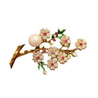Fashion Brooch Jewelry Brass with Plastic Pearl Flower gold color plated fashion jewelry & micro pave cubic zirconia & for woman mixed colors nickel lead & cadmium free Sold By PC