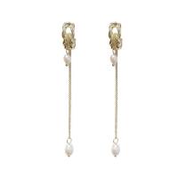Brass Drop Earring, Copper Alloy, with Plastic Pearl, real gold plated, fashion jewelry & for woman, nickel, lead & cadmium free, 55x20mm, Sold By Pair