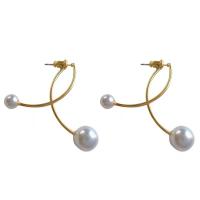 Messing oorhangers, Koper legering, met Plastic Pearl, echt goud verguld, mode sieraden & voor vrouw, nikkel, lood en cadmium vrij, 28x15mm, Verkocht door pair
