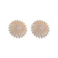 Cubic Zirconia Micro Pave Brass Earring Flower gold color plated fashion jewelry & micro pave cubic zirconia & for woman nickel lead & cadmium free Sold By Pair