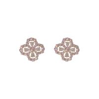 Cubic Zirconia Micro Pave Brass Earring, Four Leaf Clover, gold color plated, fashion jewelry & micro pave cubic zirconia & for woman, nickel, lead & cadmium free, 20x20mm, Sold By Pair