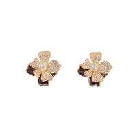 Cubic Zirconia Micro Pave Brass Earring, with Plastic Pearl, Flower, plated, fashion jewelry & micro pave cubic zirconia & for woman & enamel, more colors for choice, nickel, lead & cadmium free, 9x9mm, Sold By Pair