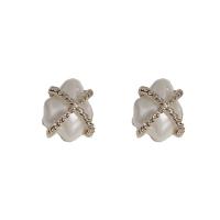 Brass Stud Earring, with Plastic Pearl, plated, fashion jewelry & for woman, more colors for choice, nickel, lead & cadmium free, 14x18mm, Sold By Pair