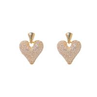 Cubic Zirconia Micro Pave Brass Earring, Heart, gold color plated, fashion jewelry & micro pave cubic zirconia & for woman, nickel, lead & cadmium free, 11x16mm, Sold By Pair