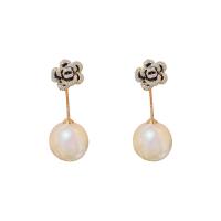 Cubic Zirconia Micro Pave Brass Earring with Plastic Pearl Flower gold color plated fashion jewelry & micro pave cubic zirconia & for woman white nickel lead & cadmium free Sold By Pair