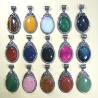 Tibetan Style Pendants, with Gemstone, plated, DIY, more colors for choice, nickel, lead & cadmium free, 39x58mm, Sold By PC