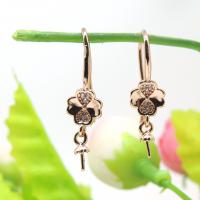 Brass Hook Earwire Flower plated DIY & micro pave cubic zirconia nickel lead & cadmium free 25mm Sold By Bag