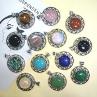 Zinc Alloy Pendants with Gemstone & Shell Round plated DIY nickel lead & cadmium free Sold By PC
