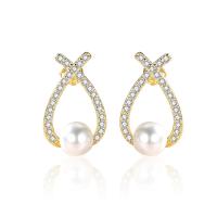 Cubic Zirconia Micro Pave Sterling Silver Earring, 925 Sterling Silver, with Freshwater Pearl, plated, micro pave cubic zirconia & for woman, more colors for choice, 14.20x11.44mm, Sold By Pair