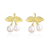 925 Sterling Silver Stud Earrings with Freshwater Pearl Cherry plated for woman Sold By Pair