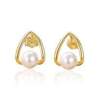 925 Sterling Silver Stud Earrings with Freshwater Pearl Geometrical Pattern plated for woman Sold By Pair