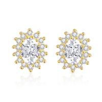 925 Sterling Silver Stud Earrings Geometrical Pattern plated micro pave rhinestone & for woman Sold By Pair