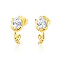 925 Sterling Silver Stud Earrings Flower plated micro pave rhinestone & for woman Sold By Pair