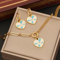304 Stainless Steel Jewelry Set Heart gold color plated & for woman & enamel & with rhinestone Sold By PC